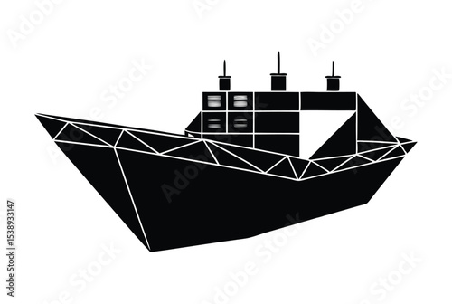 Low poly cargo ship vector silhouette illustration for shipping marine container for transport import export logistics