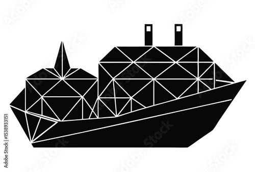 Low poly cargo ship vector silhouette illustration for shipping marine container for transport import export logistics