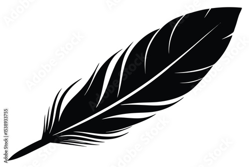 Feather silhouette vector illustration isolated on white background minimalist bird feather art 