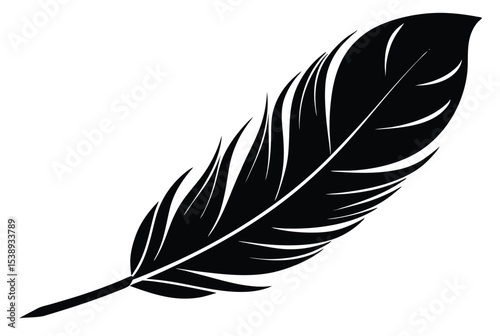 Feather silhouette vector illustration isolated on white background minimalist bird feather art 