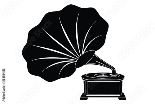 Vintage gramophone silhouette vector illustration on white background for retro music design