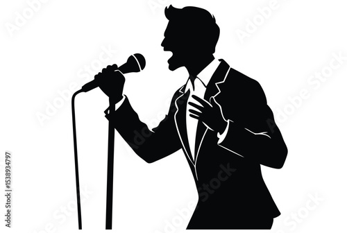 Man Singing with Microphone Silhouette Vector Illustration