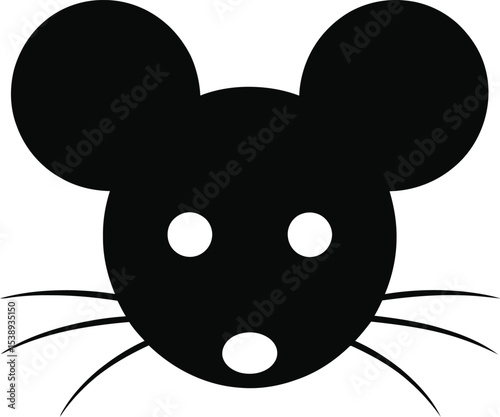 Illustration of a black mouse head with whiskers on a white background