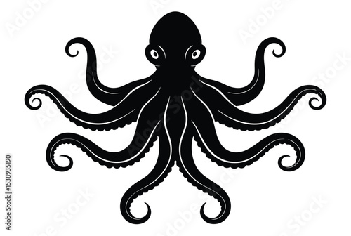 Octopus Silhouette Vector Illustration for Logos Stickers and T Shirt Designs