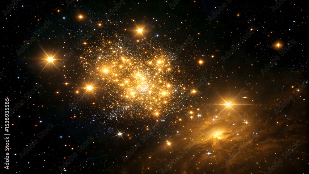 Fototapeta premium Scientifically accurate 4K space illustration with golden embedded starlight and precise particle distribution