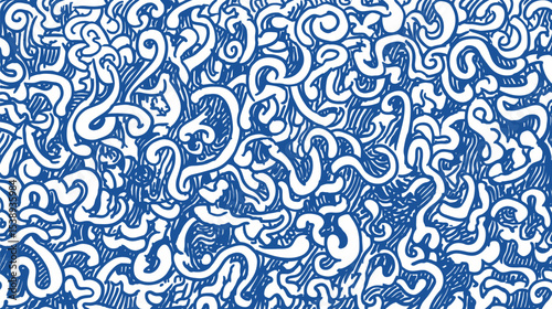Swirls doodle abstract shapes intertwine detailed navy pattern simple background