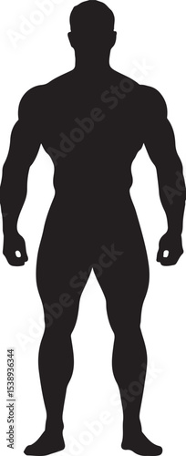 Silhouette of a Muscular Man Standing Tall with Powerful Physique Vector