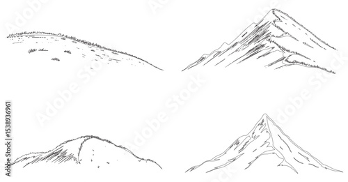 Line art of mountainous terrain with varying slopes and features