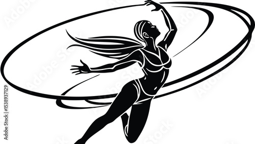 Silhouette of a woman hooping acrobatics sport spinning