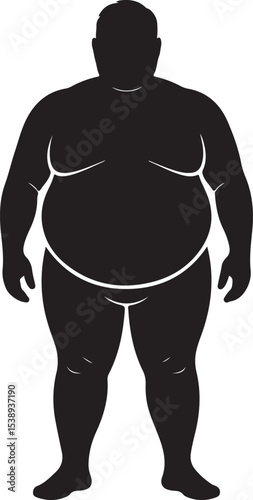 Silhouette of Overweight Man Standing Vector Illustration