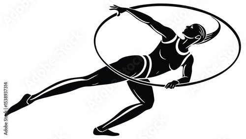 Silhouette of a woman hooping acrobatics spinning sport