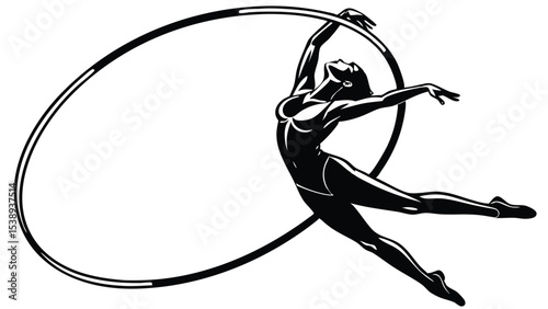 Silhouette of a woman hooping acrobatics spinning sport