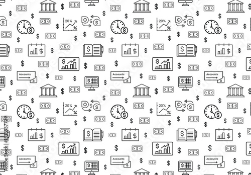  Accounting seamless pattern Design .   Accounting of business affairs and work. Invoice, tax, accountant, financial statement, tax calculator.
