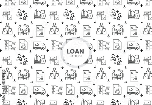  
Loan  seamless pattern design. Containing mortgage, borrow, interest, debtor, credit score, lender, installment, rate, lending and more. perfect flat icon collection.

