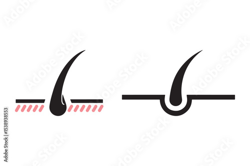 Hair Follicle Icon Minimalist Vector Illustration of Hair Root and Skin Structure on White Background.