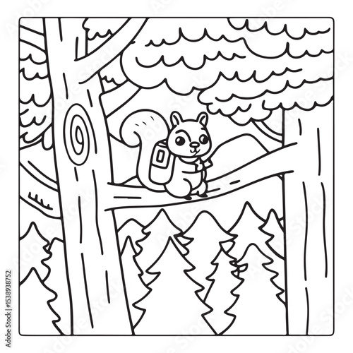 Secret Forest – Bold and Easy Coloring Pages for All Ages | Magical Nature Scenes to Color | Line art vector illustration | Forest Coloring Page | animal coloring page | Print