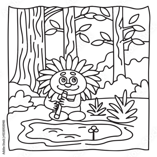 Secret Forest – Bold and Easy Coloring Pages for All Ages | Magical Nature Scenes to Color | Line art vector illustration | Forest Coloring Page | animal coloring page | Print