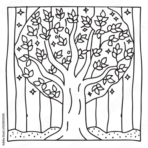 Secret Forest – Bold and Easy Coloring Pages for All Ages | Magical Nature Scenes to Color | Line art vector illustration | Forest Coloring Page | animal coloring page | Print