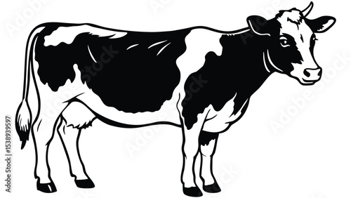 High quality realistic illustration of young brown and white cows