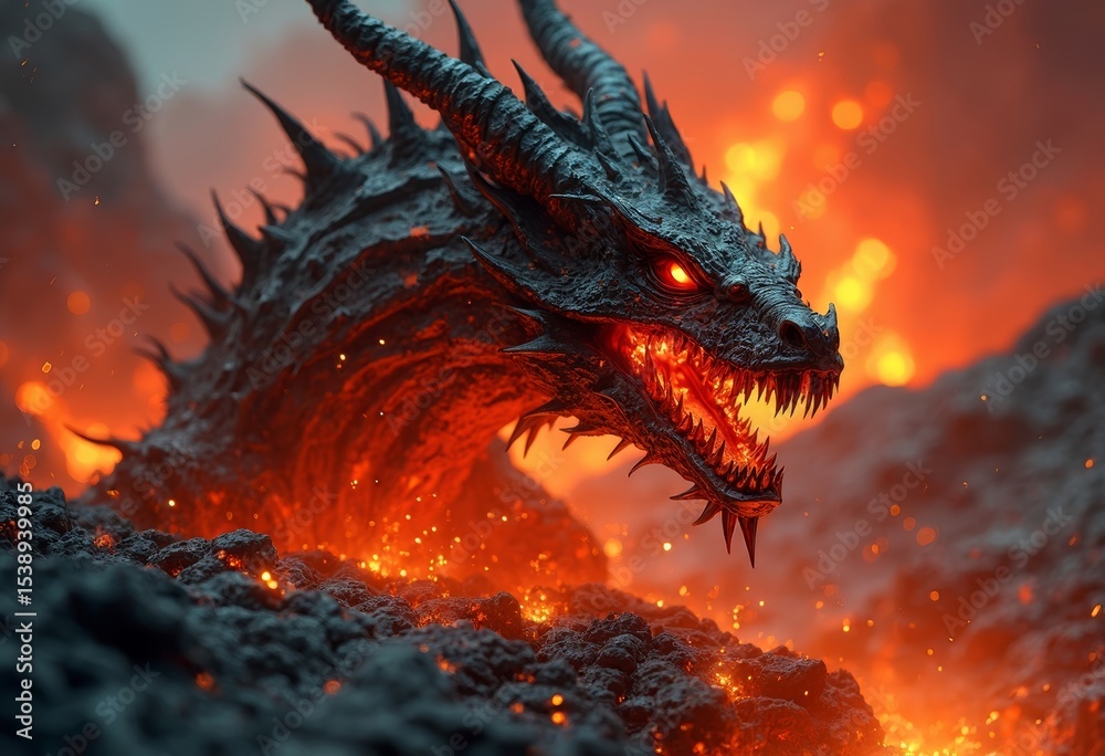 Black Dragon in Lava Black Dragon in Lava
