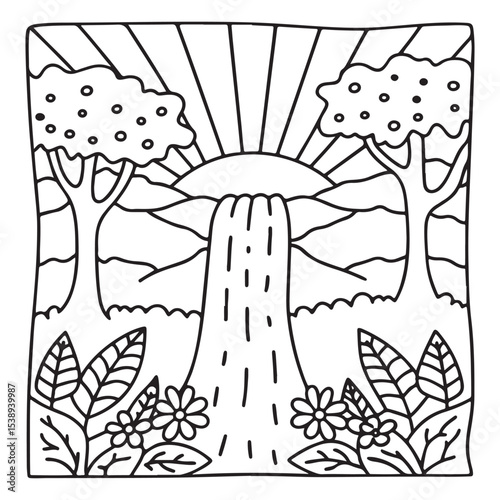 Secret Forest – Bold and Easy Coloring Pages for All Ages | Magical Nature Scenes to Color | Line art vector illustration | Forest Coloring Page | animal coloring page | Print