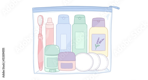 Travel Toiletry Bag Essentials Vector Illustration of Toiletries and Accessories