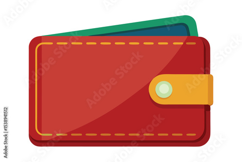 Red Leather Wallet with Cards Illustration of Personal Finance and Savings