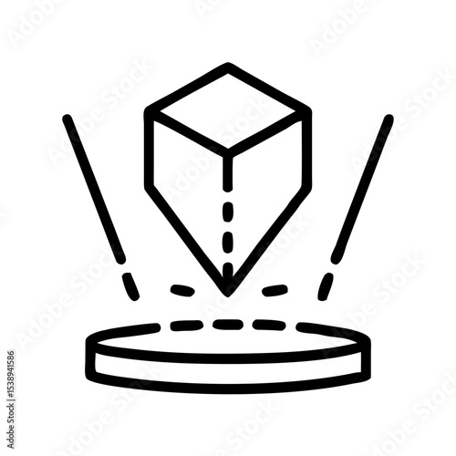 Hologram projection of a geometric shape on a circular base  