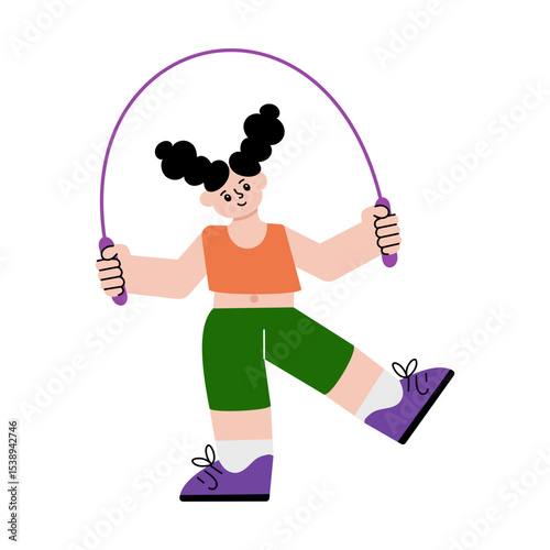 A flat style illustration showing a kid skipping a rope