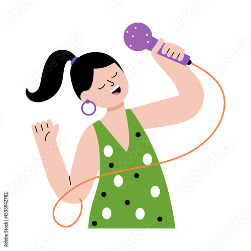 A flat style illustration showing a singing girl
