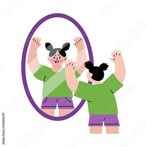 A flat style illustration showing child reflection