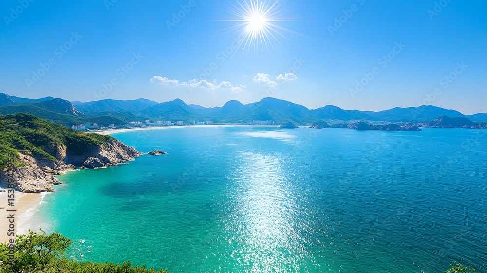 Fototapeta premium Sunny beach cove, island vista, travel
