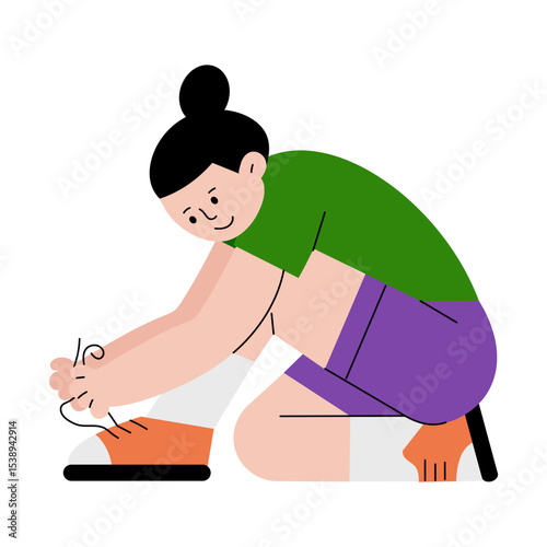 A flat style illustration showing a kid tying laces