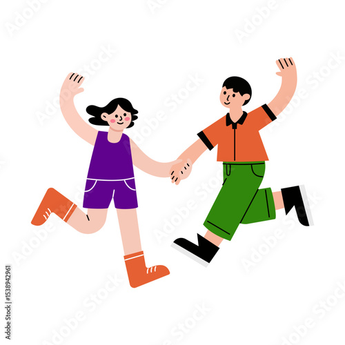 A flat style illustration showing kids jumping