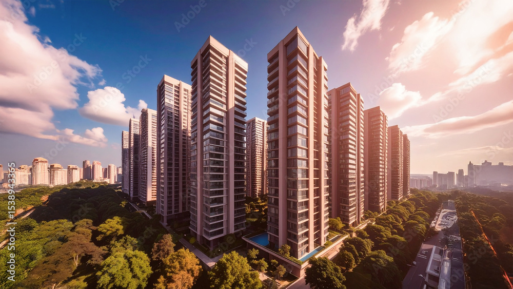 Obraz premium High-Rise Apartment Buildings in Urban Landscape