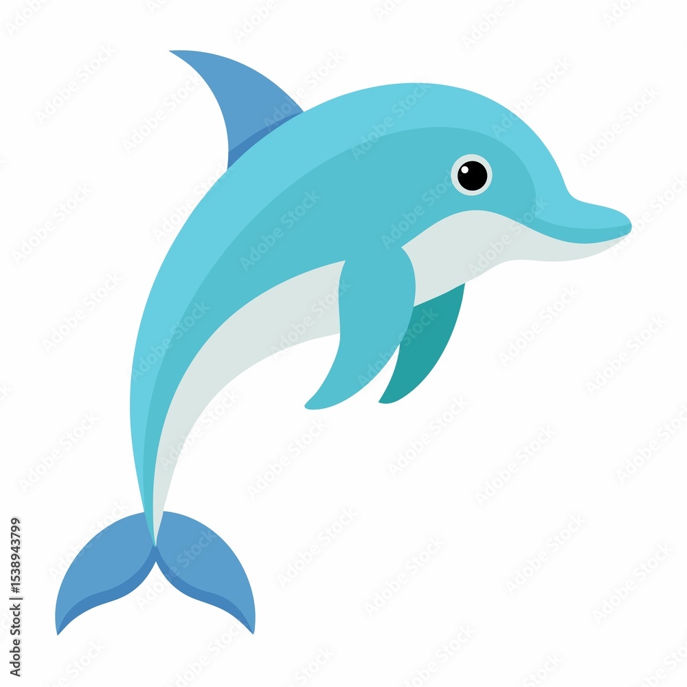 Fototapeta premium Cute cartoon dolphin illustration isolated on white background