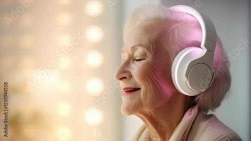 Harmonious retirement: portrait of an older woman music enthusiast.