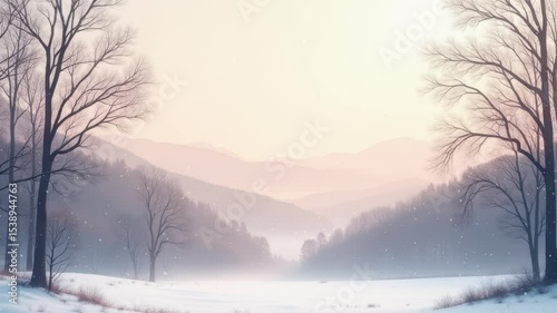 Trees in the snow with a mountain in the background