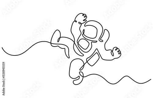 One continuous line drawing of space astronaut . single line illustration of spaceman. International day of human space flight. editable outline, Astronaut in continuous one line drawing. construction