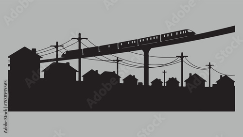 Elevated Train Over Suburban Homes