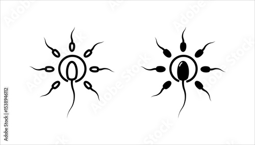  Male sperm fertilize female egg icon set, ON WHITE BACKGROUND