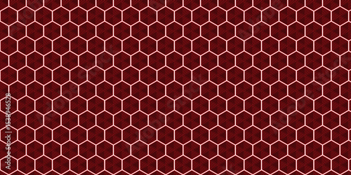 Seamless Red and Black Geometric Hexagon Pattern Abstract Modern Honeycomb Grid Repeat Background, Intricate Optical Illusion Design: Repeating Hexagonal Motifs.