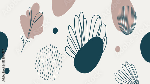 Abstract shapes compose botanical seamless pattern backdrop design