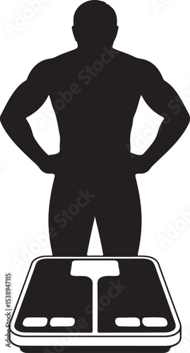 Man on Scale Silhouette Vector Illustration Weighing Body Mass Index