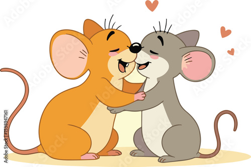 Charming Cartoon Mice Expressing Affection through a Heartfelt Embrace, Radiating Love and Warmth in a Delightful Illustration

