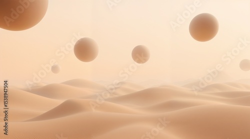 Abstract Minimalist Desert Landscape with Floating Spheres