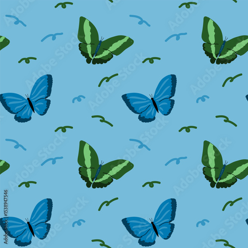 Tropical butterfly pattern design for fabric or wallpaper.