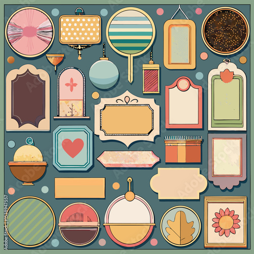 Twenty Four Pastel Colored Frames Mirrors and Decorative Elements Collection Teal Background vector