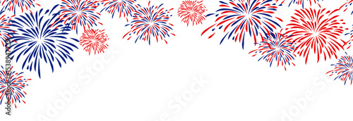 4th july Independence Day fireworks frame .Red, blue fireworks for 4th of July . Fourth of July background . United States of America celebration firecrackers border . USA exploding fireworks .