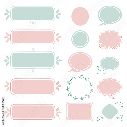 Twenty Four Pastel Colored Blank Frames Banners Shapes and Speech Bubbles Set for Design Projects pink